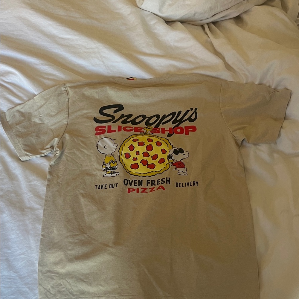 Snoopy's Slice Shop Adult T-Shirt - Tan